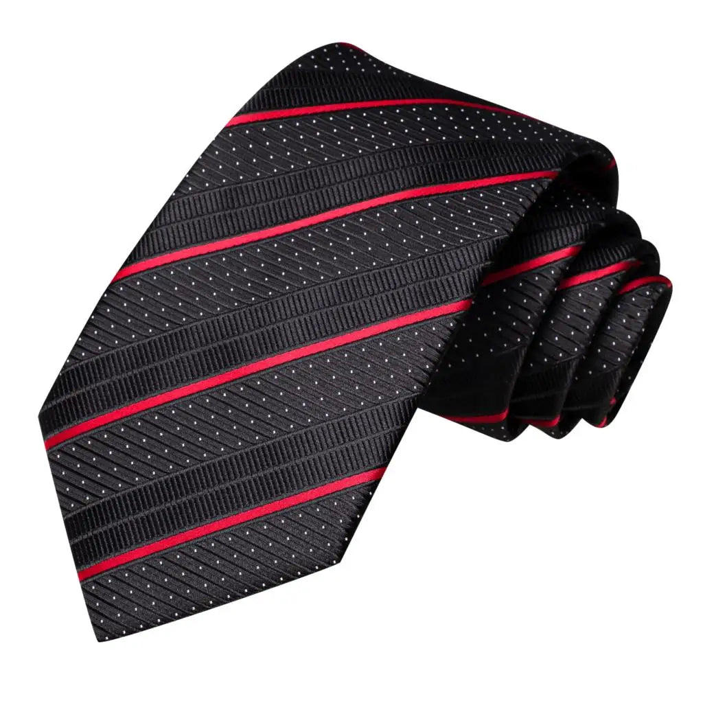 Corbata de boda de seda a rayas negras y rojas para hombre, gemelos de regalo, corbata de moda para negocios y fiestas, envío directo, diseño Hi-Tie