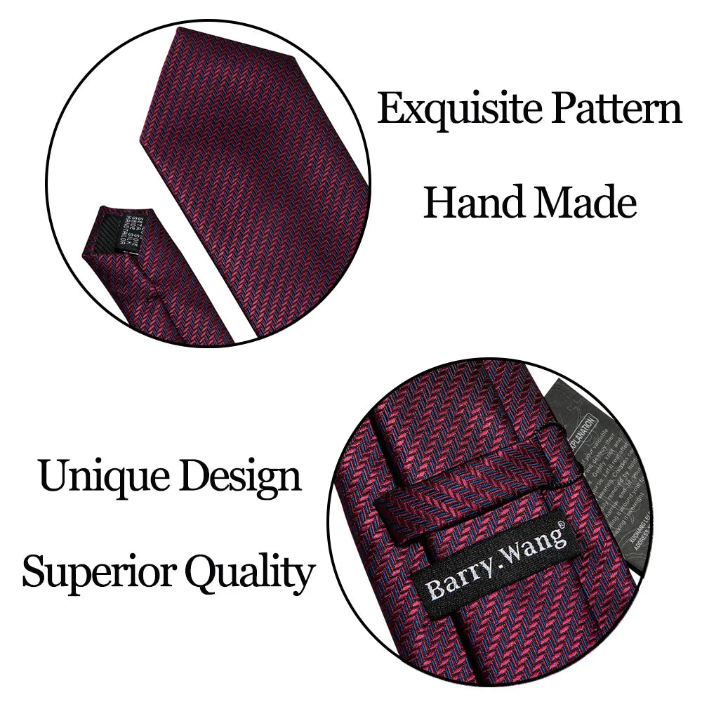 Corbata de boda de seda roja con rayas de tejido jacquard para hombre, juego de corbata, pañuelo y gemelos, Barry.Wang, diseñador de moda FA-5028