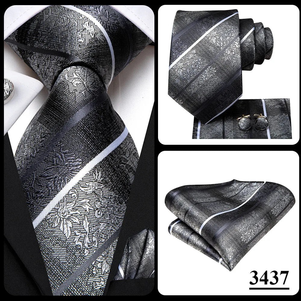 Corbata de boda de seda a rayas negras y rojas para hombre, gemelos de regalo, corbata de moda para negocios y fiestas, envío directo, diseño Hi-Tie