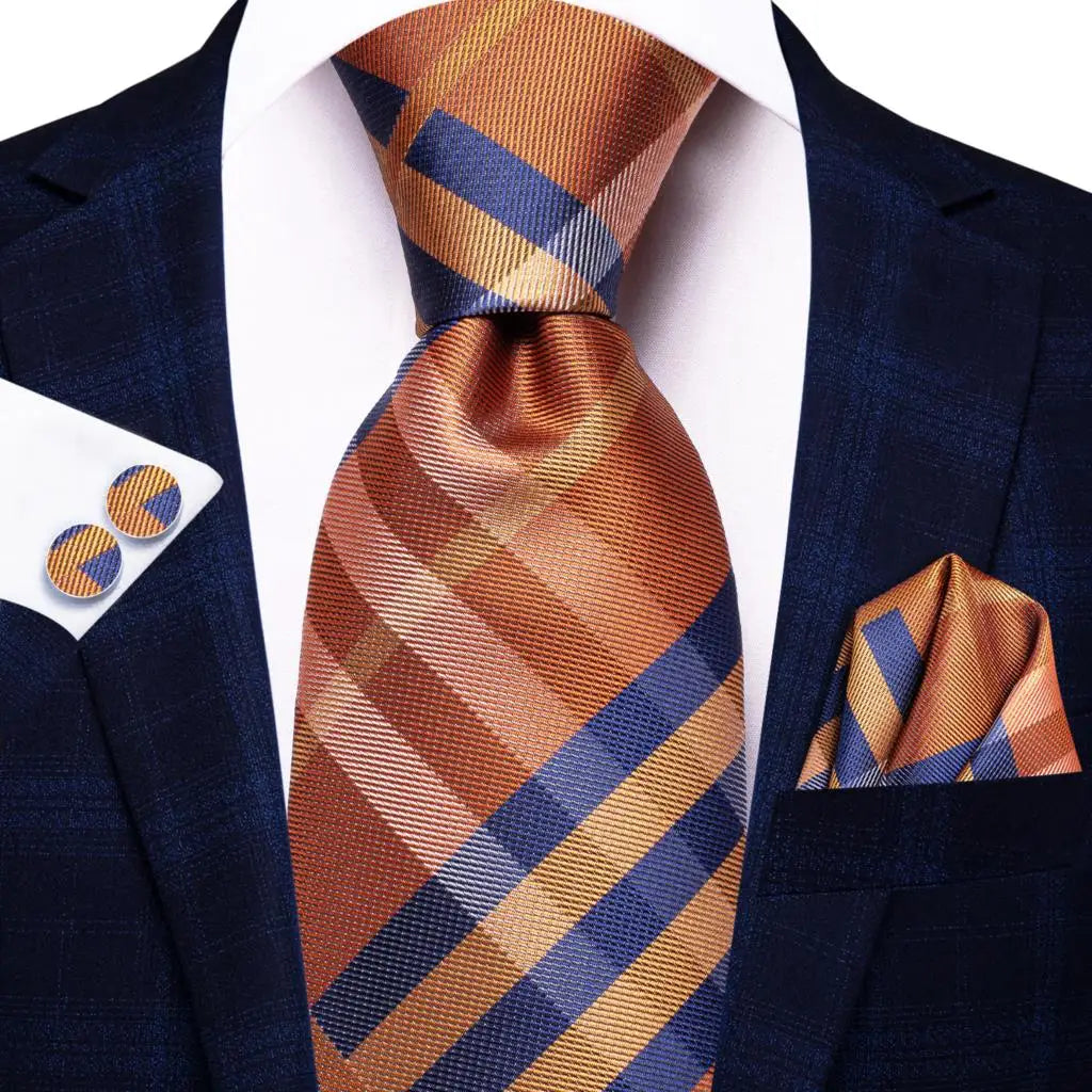 Ensemble de cravates pour hommes Hi-Tie, orange et noir, motif cachemire, en soie, pour mariage, nouveau design tendance, boutons de manchette, livraison directe