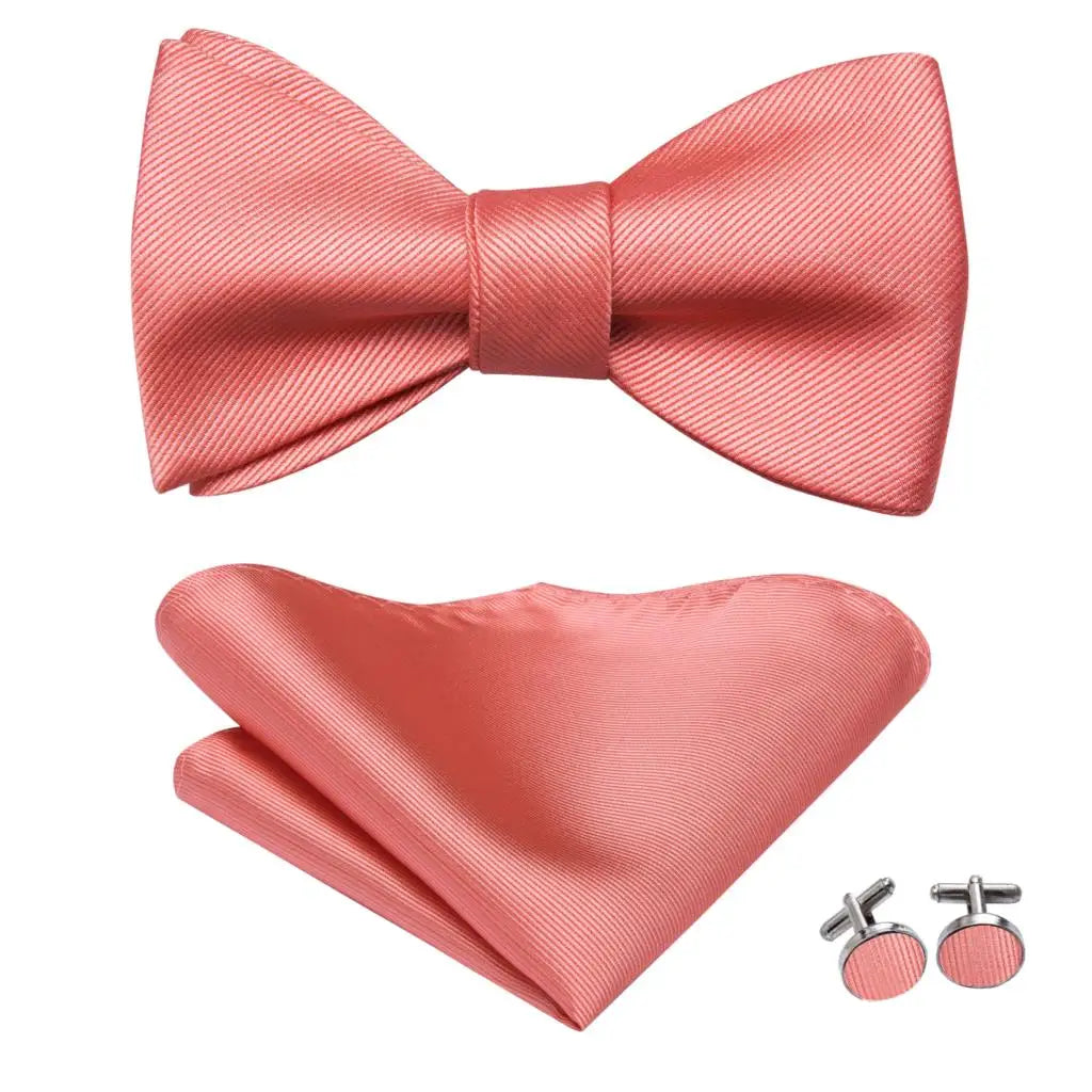 Hi-Tie - Juego de gemelos y pañuelo de seda para hombre, diseño de lazo, en azul, rojo, dorado, negro y blanco, con nudo de mariposa en jacquard para boda y negocios