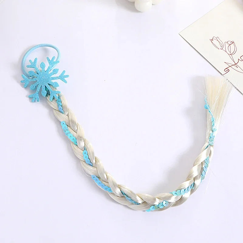 Girls Snowflake Hair Bow Kids Rainbow Hair Tie Princess Accessories Toddler Snowflake Elastics Baby Accessories Hair Bands Braid
