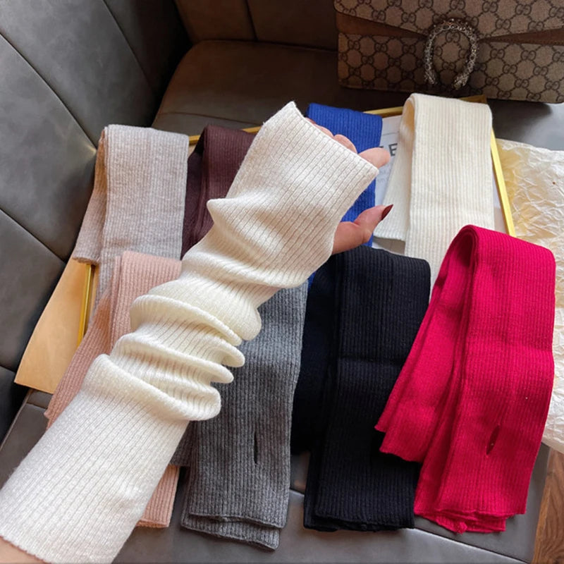 Y2K Fingerless Mittens Women Knitted Gloves Cosplay Anime Gloves Winter Arm Warmers Punk Gothic Harajuku Knit Mitten Arm Sleeves