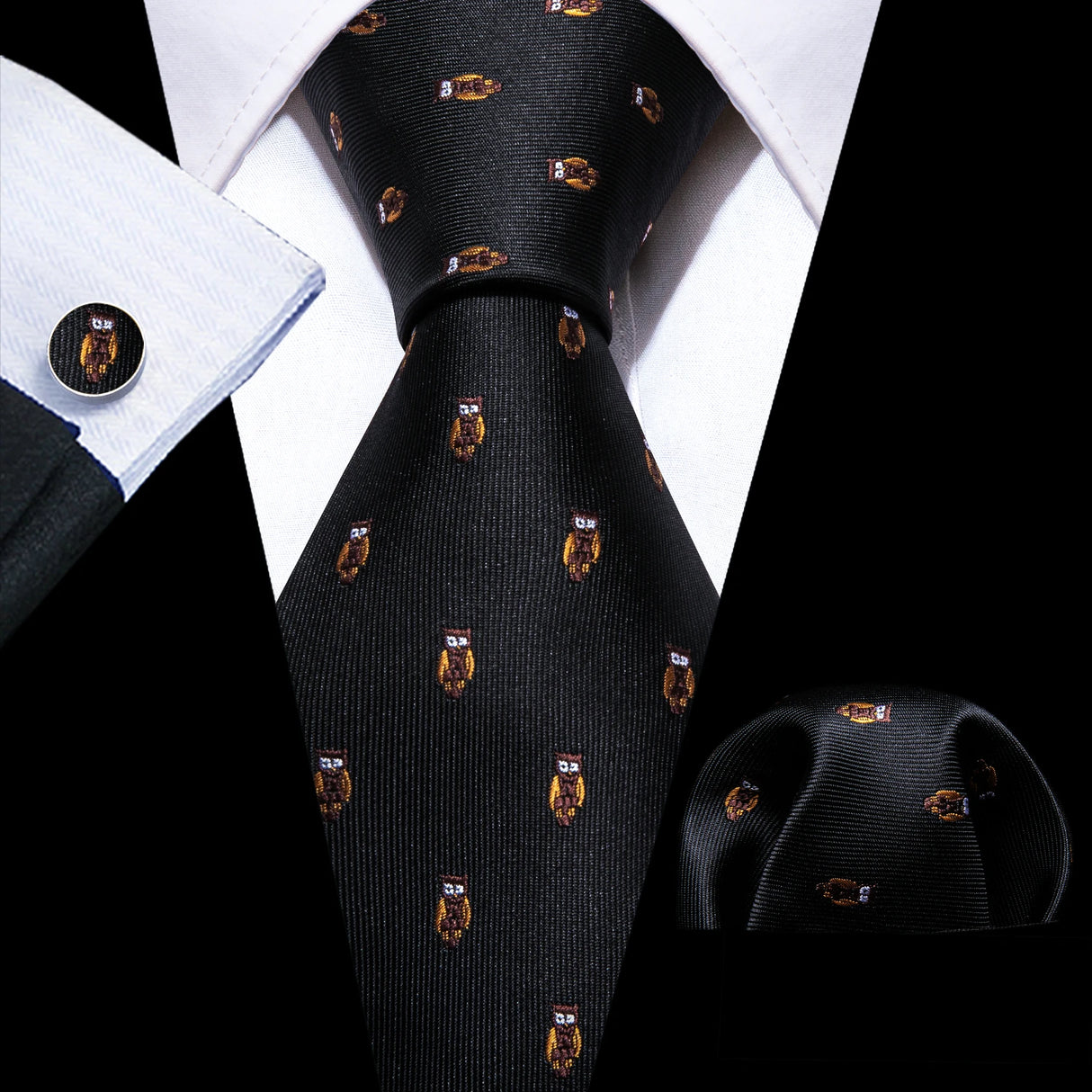 Corbatas de seda negras para hombre, clásicas, lisas, de alta calidad, tejidas, de bolsillo, con gemelos, para fiestas, formales, de diseño Barry.Wang