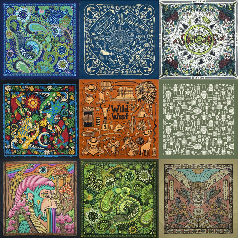 Hochwertiger Schädel-Schimpansen-Druck Cashew Hip Hop Baumwolle Quadrat Bandana Schal Reitstirnband Paisley Geschenke für Männer Unisex