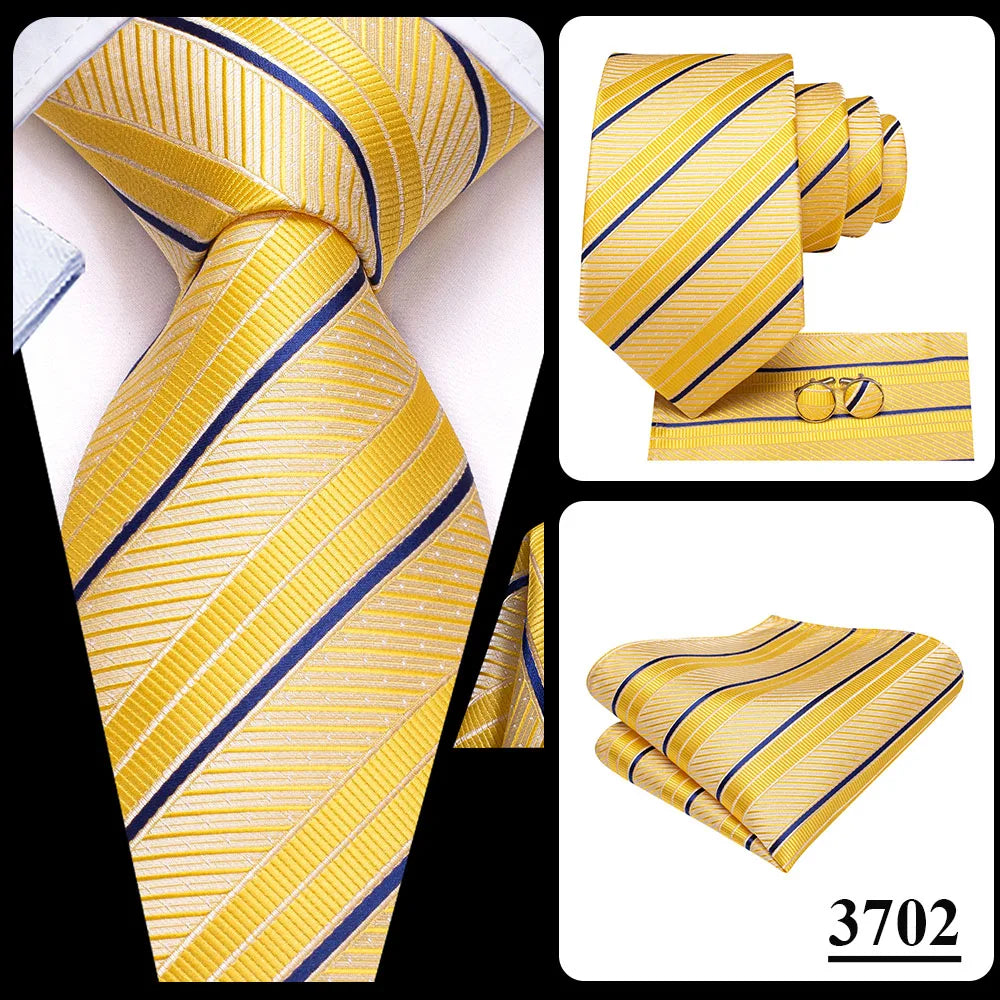 2022 New Design Yellow Gold Paisley Fashion Brand Tie for Men Wedding Party Necktie Handky Cufflinks Gift Wholesale Hi-Tie