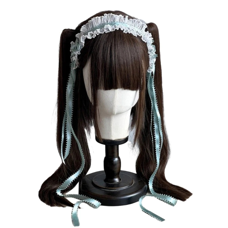 Gothic Headbands for Women Subculture Headband Gothic Bow White Headwear Cosplay Maid Flouncing Photo Props