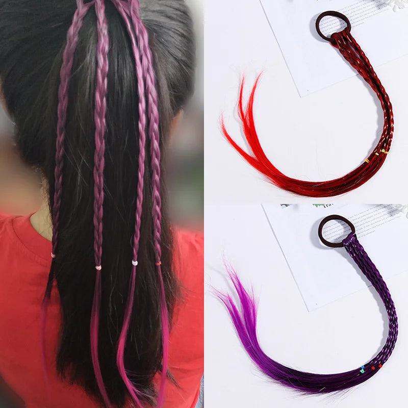 New Girls Colorful Wigs Ponytail Headbands Rubber Bands Beauty Hair Bands Headwear Kids Hair Accessories Head Band Hair Ornament