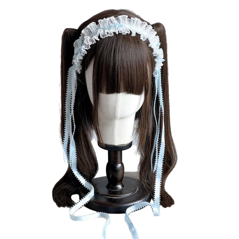 Gothic Headbands for Women Subculture Headband Gothic Bow White Headwear Cosplay Maid Flouncing Photo Props