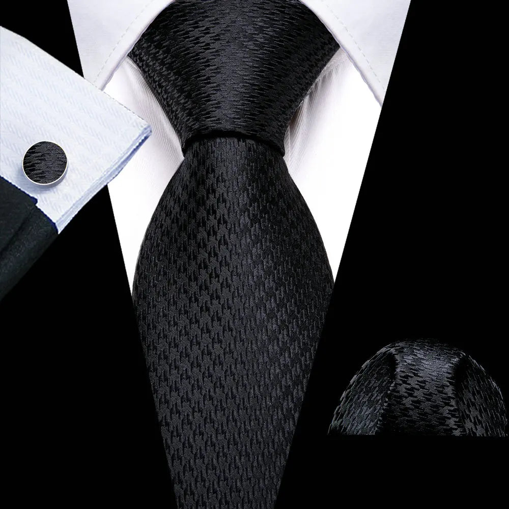 Corbatas de seda negras para hombre, clásicas, lisas, de alta calidad, tejidas, de bolsillo, con gemelos, para fiestas, formales, de diseño Barry.Wang