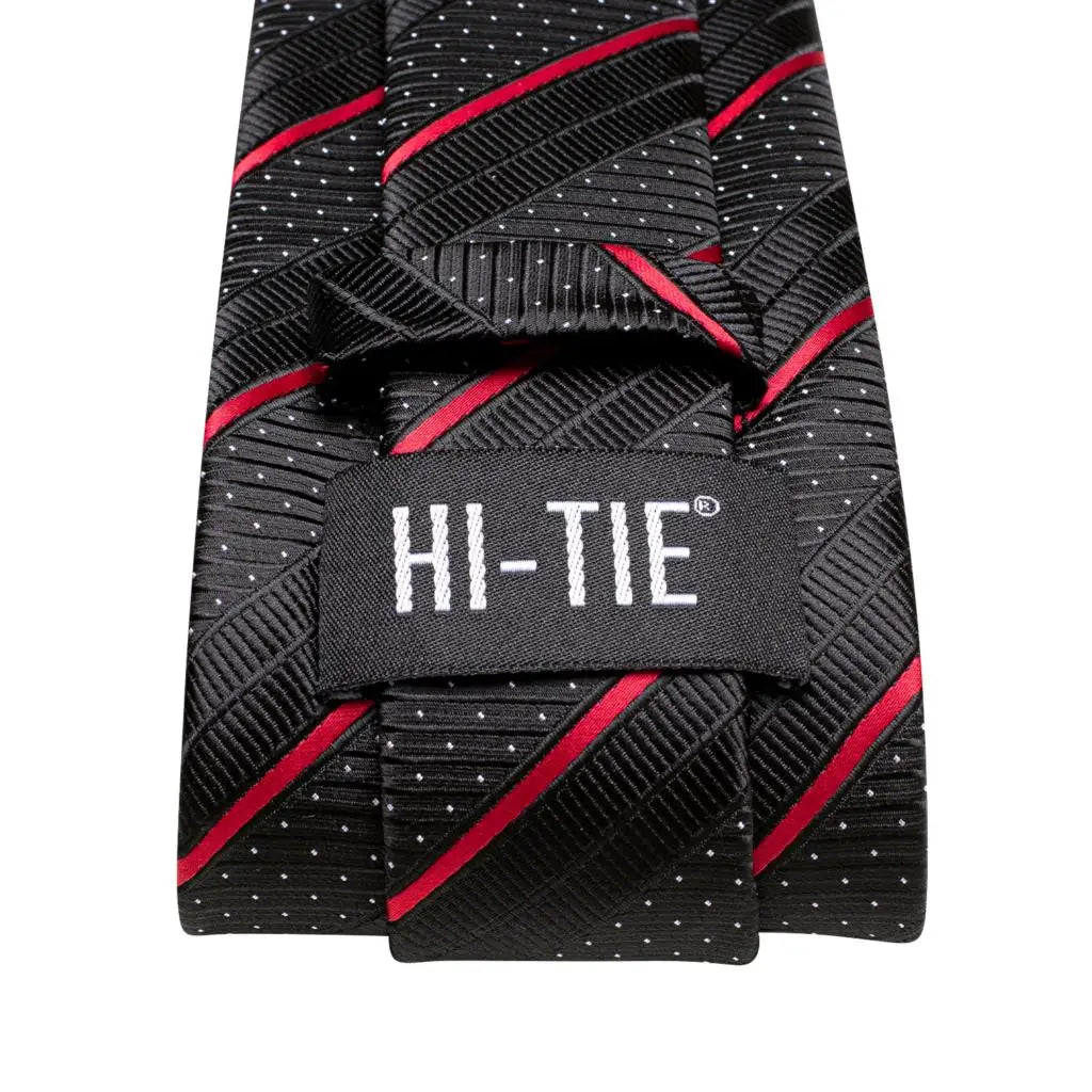 Corbata de boda de seda a rayas negras y rojas para hombre, gemelos de regalo, corbata de moda para negocios y fiestas, envío directo, diseño Hi-Tie