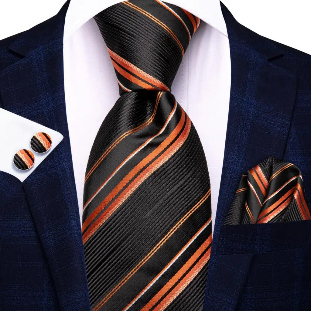 Corbata de boda de seda a rayas negras y rojas para hombre, gemelos de regalo, corbata de moda para negocios y fiestas, envío directo, diseño Hi-Tie