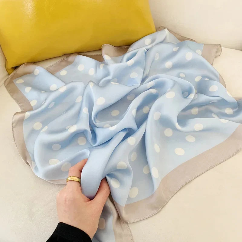 Foulard en satin de soie imprimé à pois, 70 x 70 cm, pour femme, petit châle, pour cheveux, sac