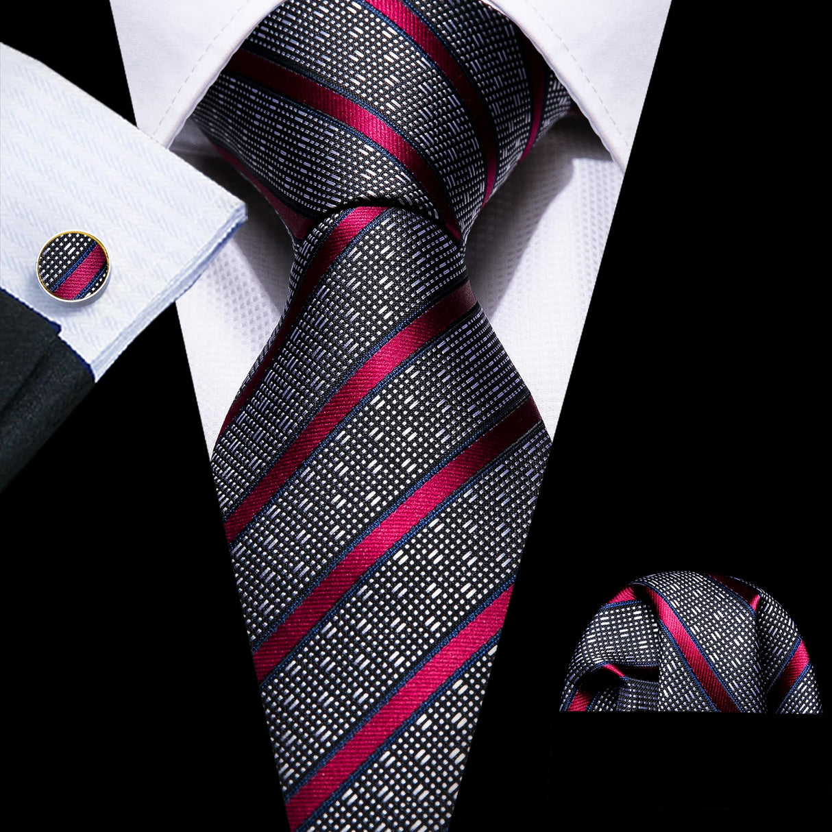 Corbata de boda de seda roja con rayas de tejido jacquard para hombre, juego de corbata, pañuelo y gemelos, Barry.Wang, diseñador de moda FA-5028
