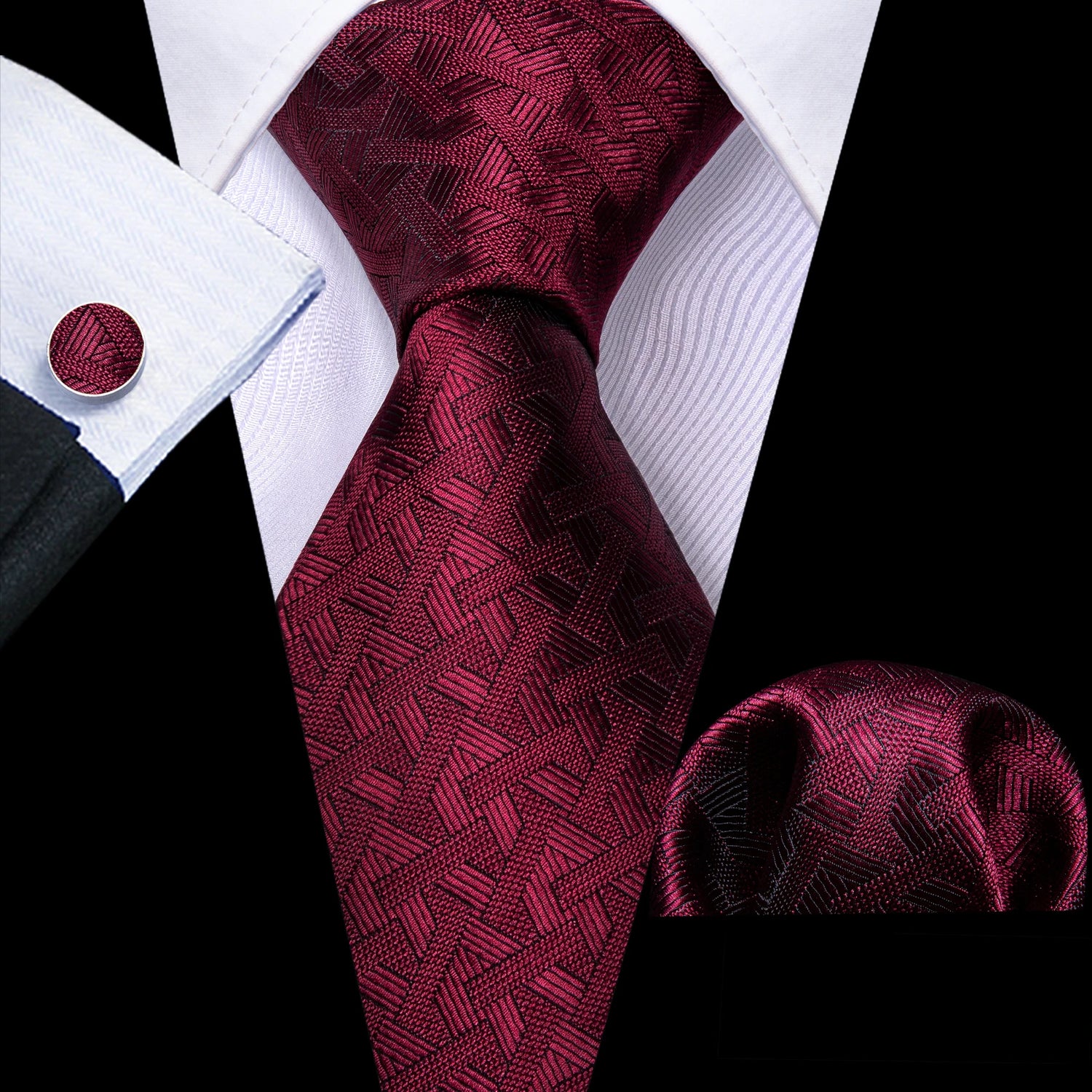 Corbata de boda de seda roja con rayas de tejido jacquard para hombre, juego de corbata, pañuelo y gemelos, Barry.Wang, diseñador de moda FA-5028