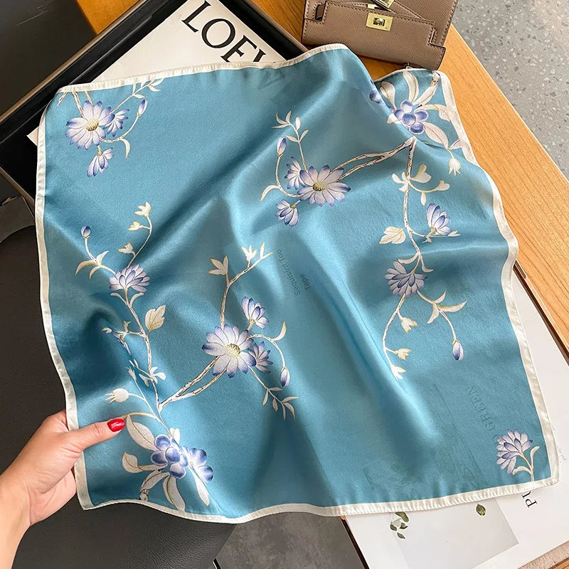 Damen Schal aus 100 % Seide, Natur, Foulard, florales Halstuch, Bandana, hochwertige kleine Schals für Haarbänder 2023