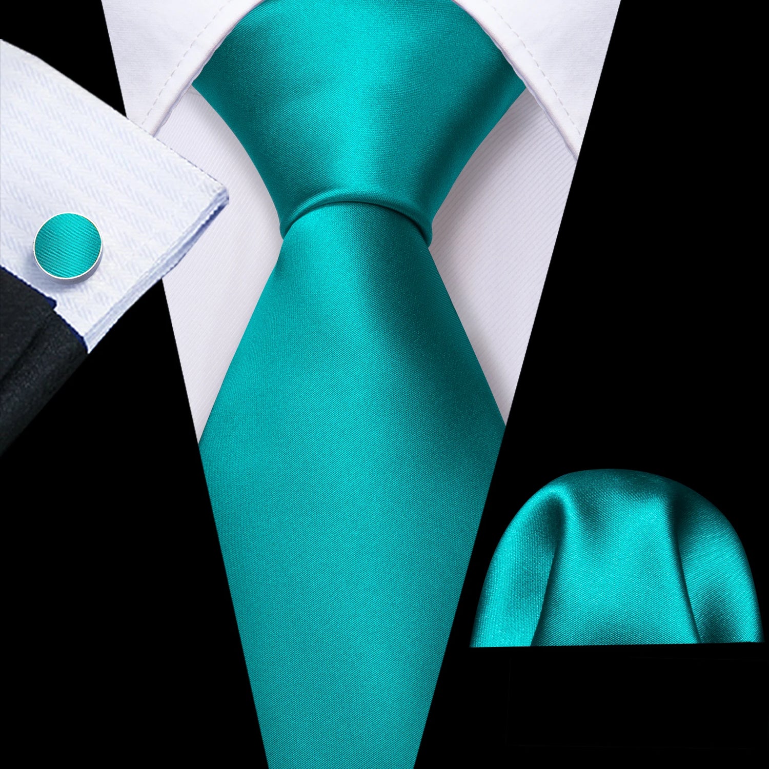 Noverlty Teal Silk Necktie For Men Solid Luxury Brand Suit Pocket Square Cufflinks High Quality Tie Set Wedding Party Barry.Wang