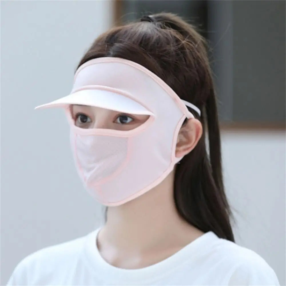 Summer Sunscreen Ice Silk Mask UV Protection Face Cover Sunscreen Veil Face With Brim Outdoor Cycling Sun Protection Hats Caps
