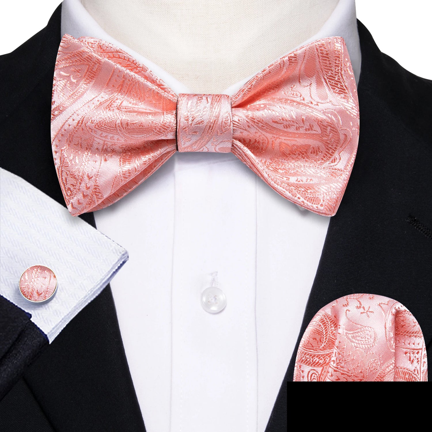 Barry.Wang 100 Colors Silk Mens Self Bowtie Jacquard Paisley Floral Butterfly Bow Tie Hanky Cufflinks For Men Wedding Business