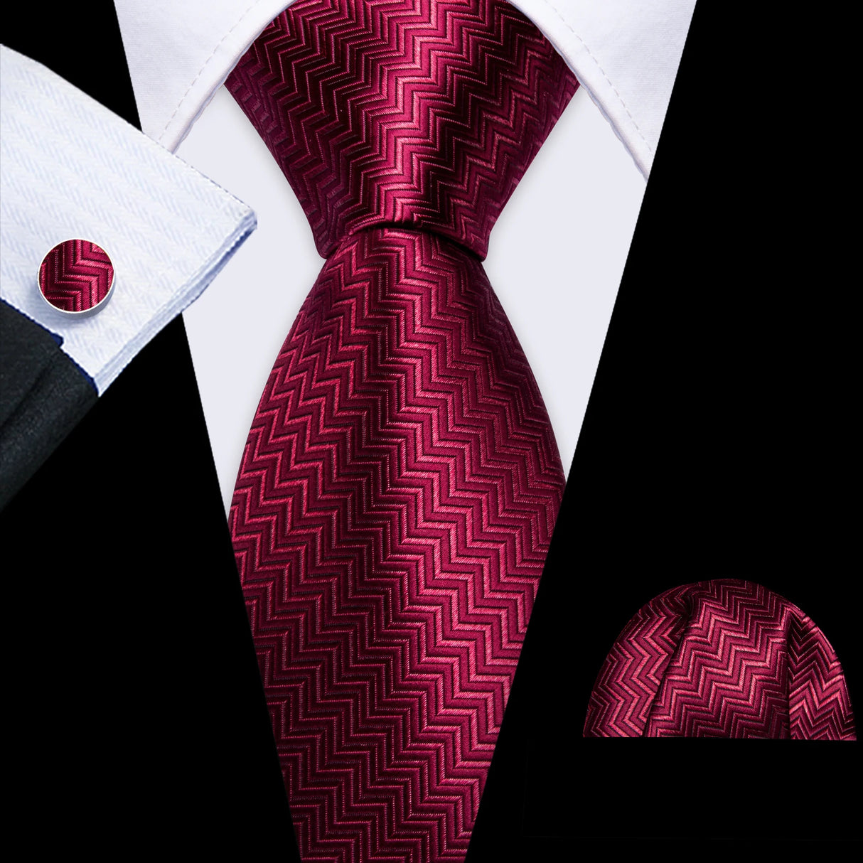 Corbata de boda de seda roja con rayas de tejido jacquard para hombre, juego de corbata, pañuelo y gemelos, Barry.Wang, diseñador de moda FA-5028