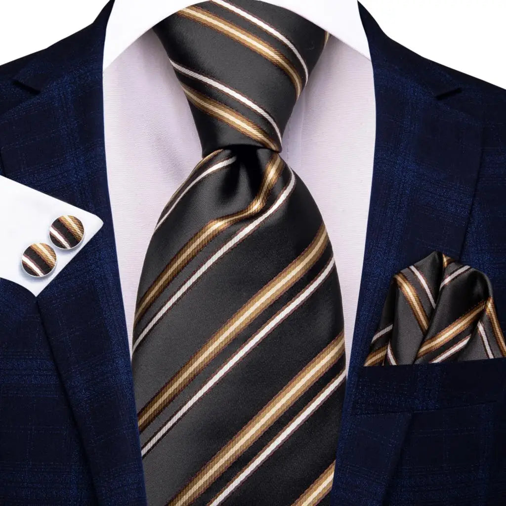 Corbata de boda de seda a rayas negras y rojas para hombre, gemelos de regalo, corbata de moda para negocios y fiestas, envío directo, diseño Hi-Tie