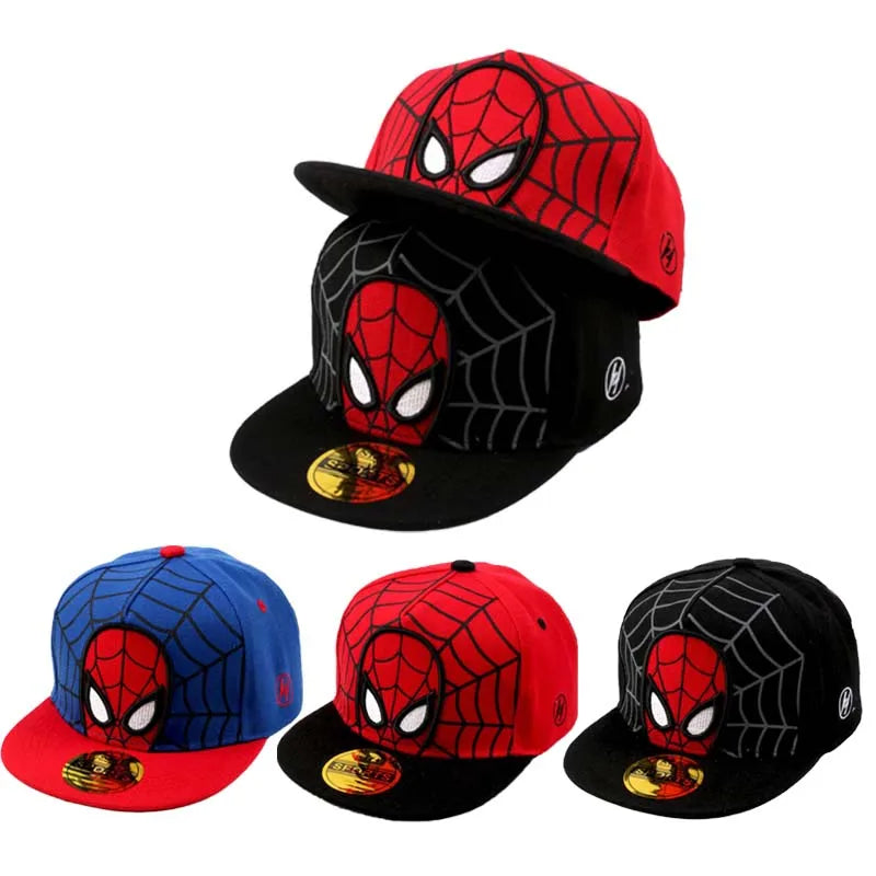 Spiderman Kids Anime Cartoon Baseball Cap Hip-Hop Flat Brim Adjustable Cool Summer Autumn Duck Tongue Hat Toddler Kids Baby Caps