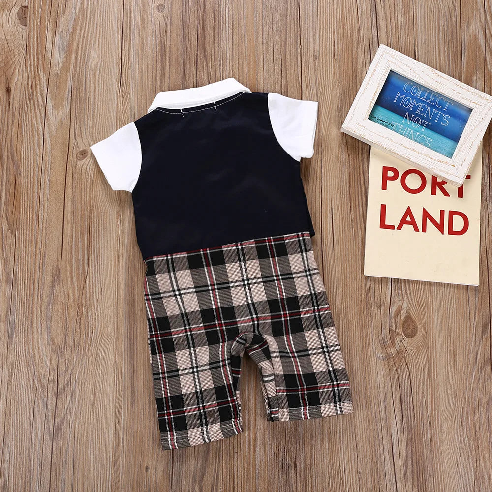 Barboteuse d'été pour nouveau-né, tenue de gentleman pour bébé garçon, combinaison formelle avec nœud papillon, vêtements pour bébé garçon, vêtements pour bébé de 0 à 3 ans