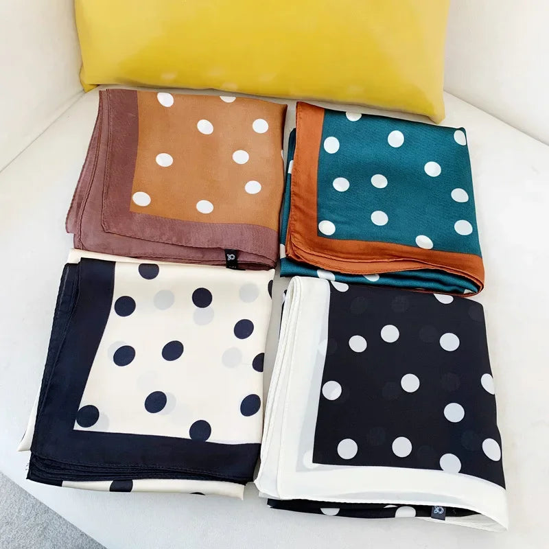 Foulard en satin de soie imprimé à pois, 70 x 70 cm, pour femme, petit châle, pour cheveux, sac