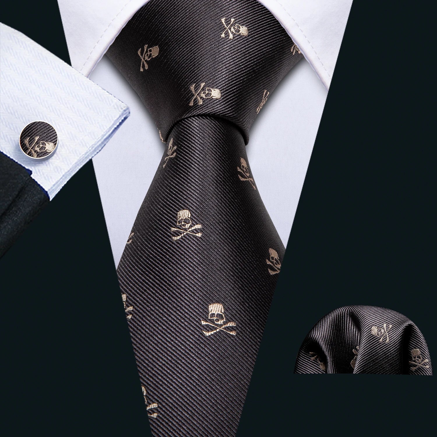Corbatas de seda negras para hombre, clásicas, lisas, de alta calidad, tejidas, de bolsillo, con gemelos, para fiestas, formales, de diseño Barry.Wang