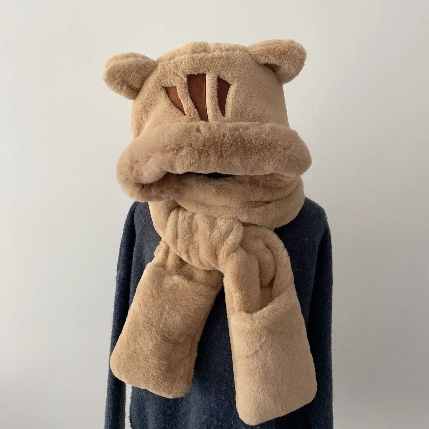 2023 New Fashion Scarf Hat Glove Women Cute Big Ear Bunny Beanie Winter Warm Soft Thickening Pocket Warm Ear Hats Hooded Skullie