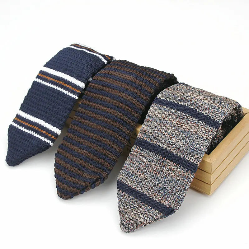 Cravate classique en tricot pour homme, 7 cm, rayures, couleur unie, formelle, pour marié, mariage, affaires, accessoires