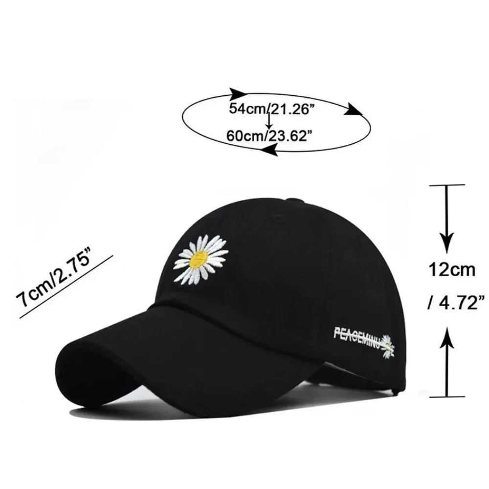 Casquette de baseball pour homme et femme, chapeau brodé avec petites marguerites, en coton, souple, décontractée, pour l'extérieur, protection solaire, brodée