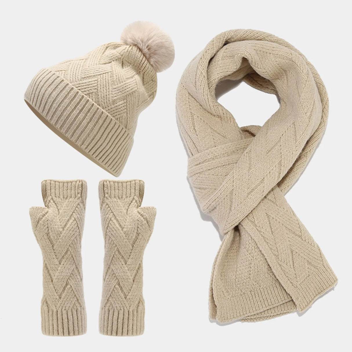 Damen & Herren Herbst Winter Warme Wollmütze Schal Handschuhe Slouchy Dreiteiliges Winter Schnee Strickmütze Schal Handschuhe Mütze Set für Teenager Mädchen