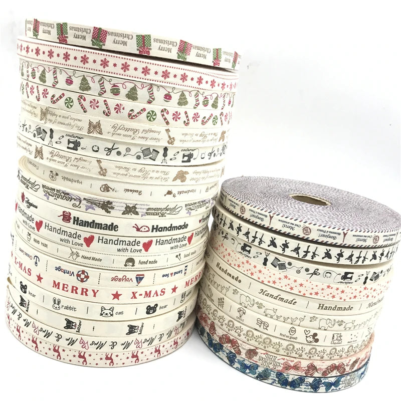 Ruban de coton imprimé fait main, 5 mètres/lot, 15 mm, pour décoration de mariage, de Noël, de bricolage, de couture