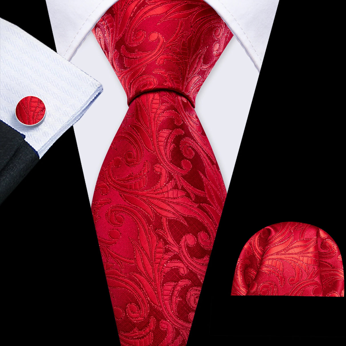 Corbata de boda de seda roja con rayas de tejido jacquard para hombre, juego de corbata, pañuelo y gemelos, Barry.Wang, diseñador de moda FA-5028