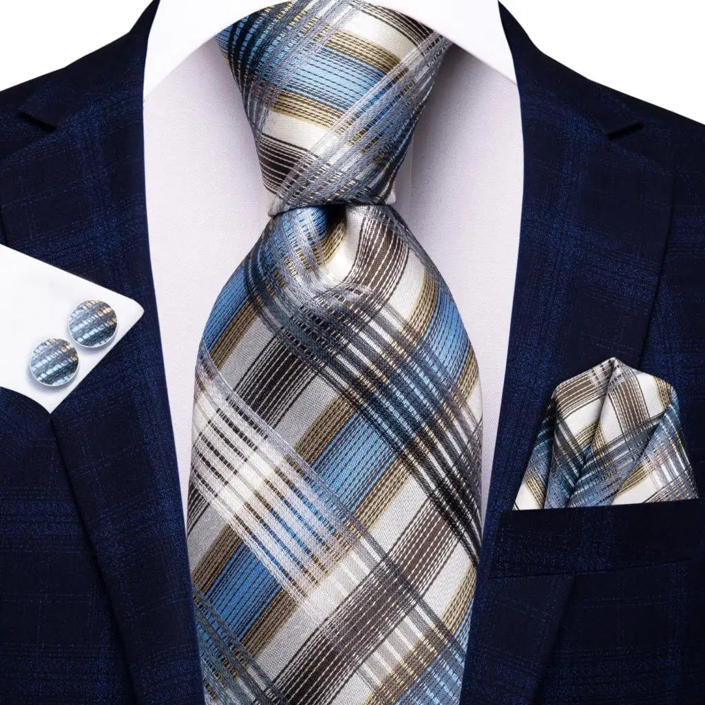 Cravate de mariage en soie à carreaux gris Hi-Tie pour homme, accessoire tendance, idéal pour les affaires et les fêtes, livraison directe