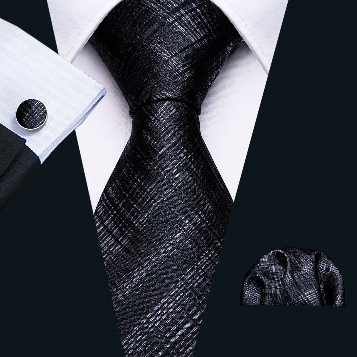 Corbatas de seda negras para hombre, clásicas, lisas, de alta calidad, tejidas, de bolsillo, con gemelos, para fiestas, formales, de diseño Barry.Wang