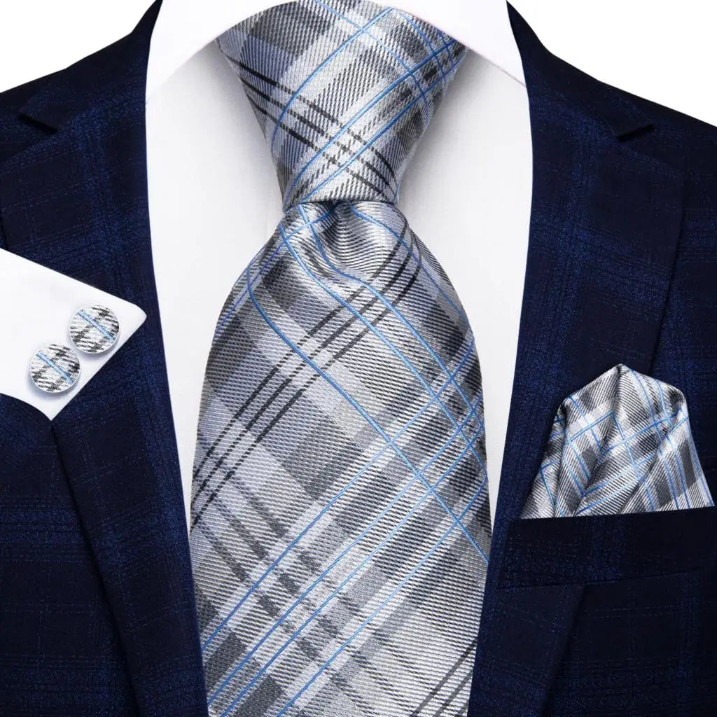 Cravate de mariage en soie à carreaux gris Hi-Tie pour homme, accessoire tendance, idéal pour les affaires et les fêtes, livraison directe