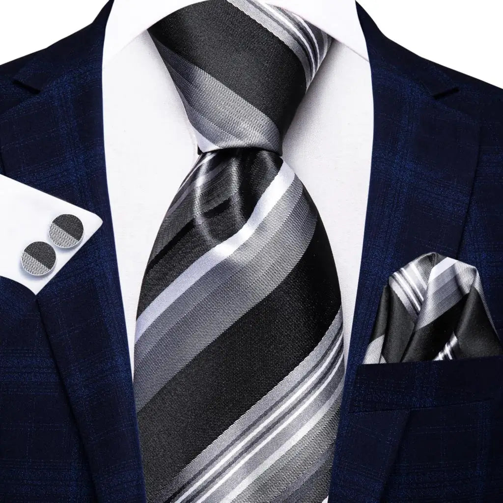 Corbata de boda de seda a rayas negras y rojas para hombre, gemelos de regalo, corbata de moda para negocios y fiestas, envío directo, diseño Hi-Tie