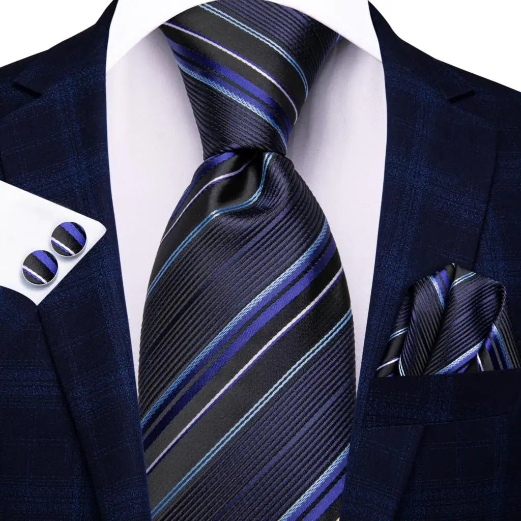 Corbata de boda de seda a rayas negras y rojas para hombre, gemelos de regalo, corbata de moda para negocios y fiestas, envío directo, diseño Hi-Tie