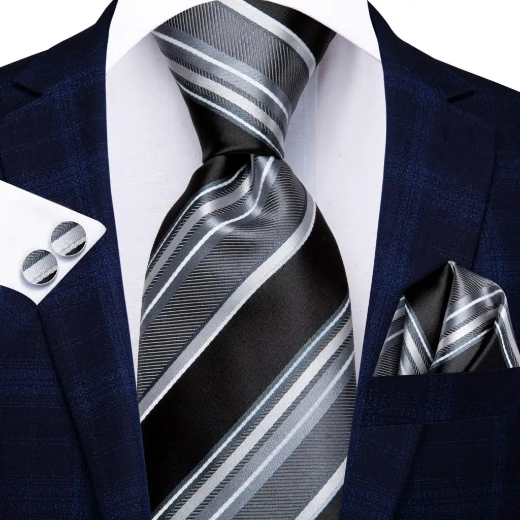 Corbata de boda de seda a rayas negras y rojas para hombre, gemelos de regalo, corbata de moda para negocios y fiestas, envío directo, diseño Hi-Tie