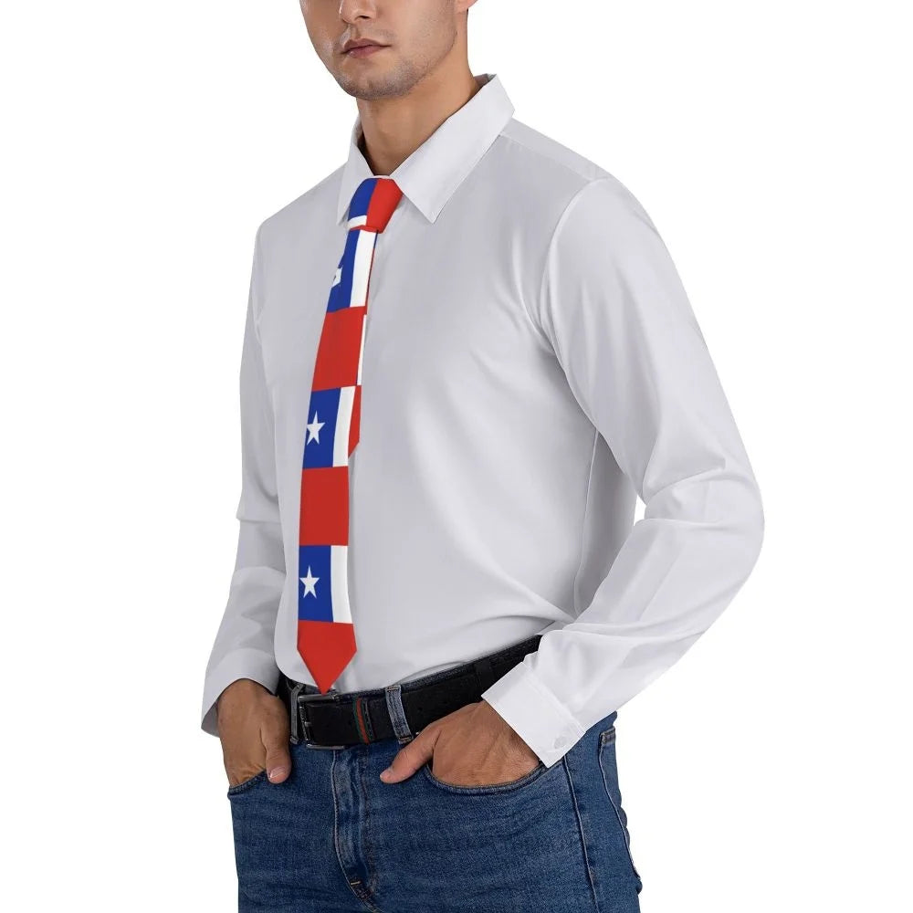 Flag Of Chile Print Ties Casual Unisex Neck Tie Shirt Decoration Narrow Striped Slim Cravat