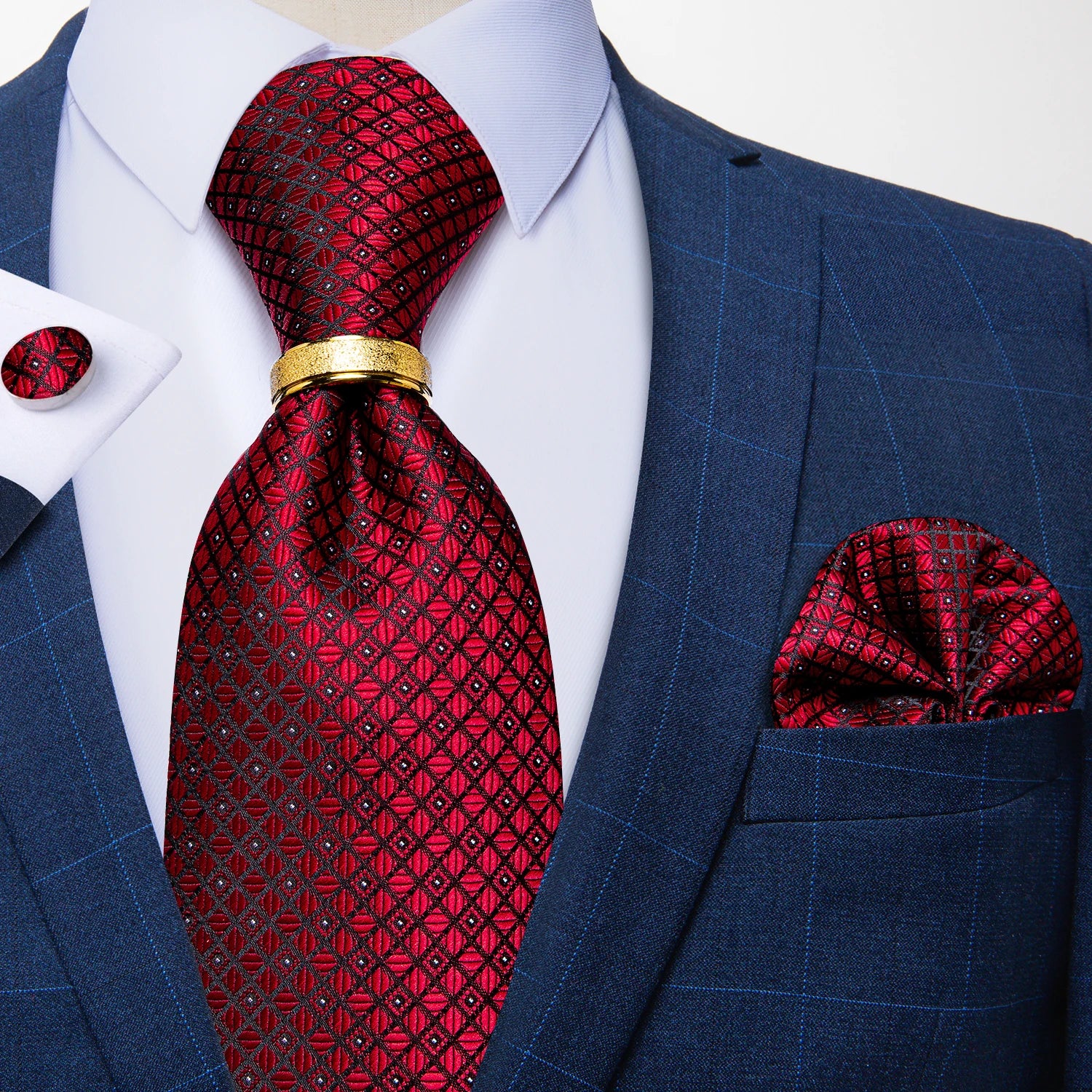DiBanGu Designer Mens Necktie Striped Floral Paisley Silk Tie Pocket Square Cufflinks Neck Tie Ring Set Suit Wedding Business