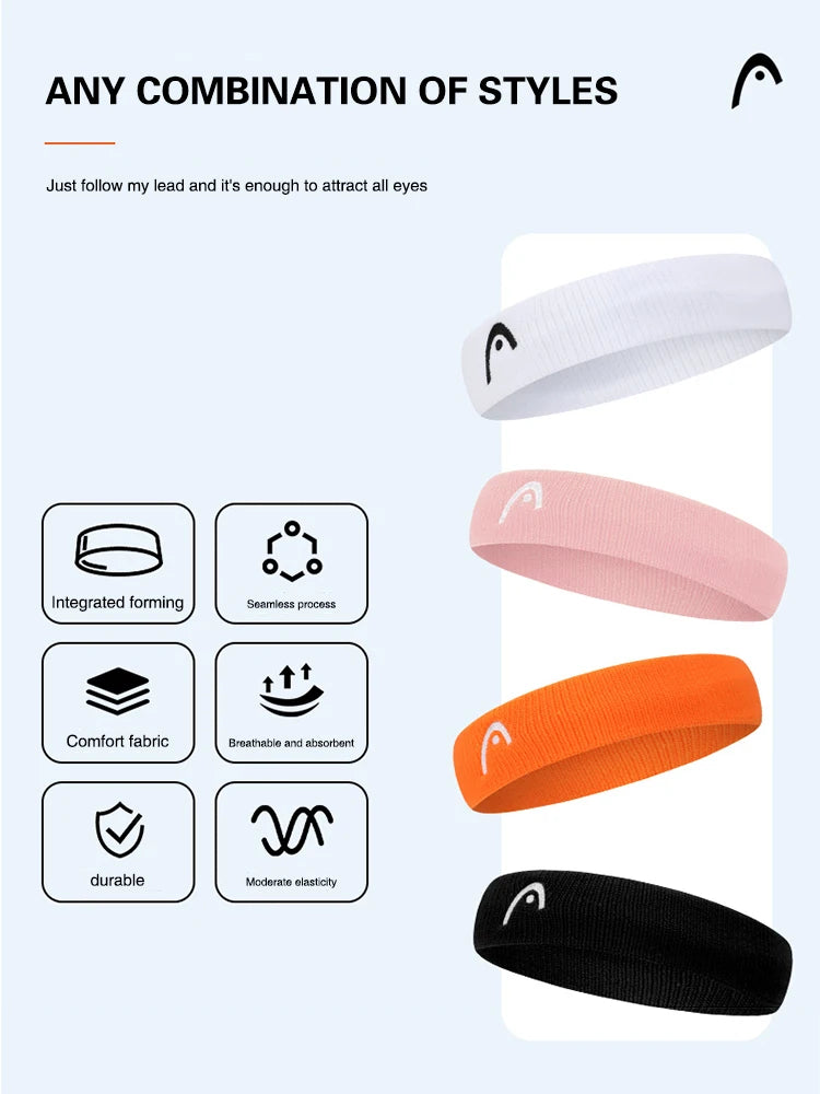HEAD Tennis Hairbands Men and Women Sports Headbands Fitness Sweatband Badminton Yoga Basketball Running Fashion Sweat Headband
