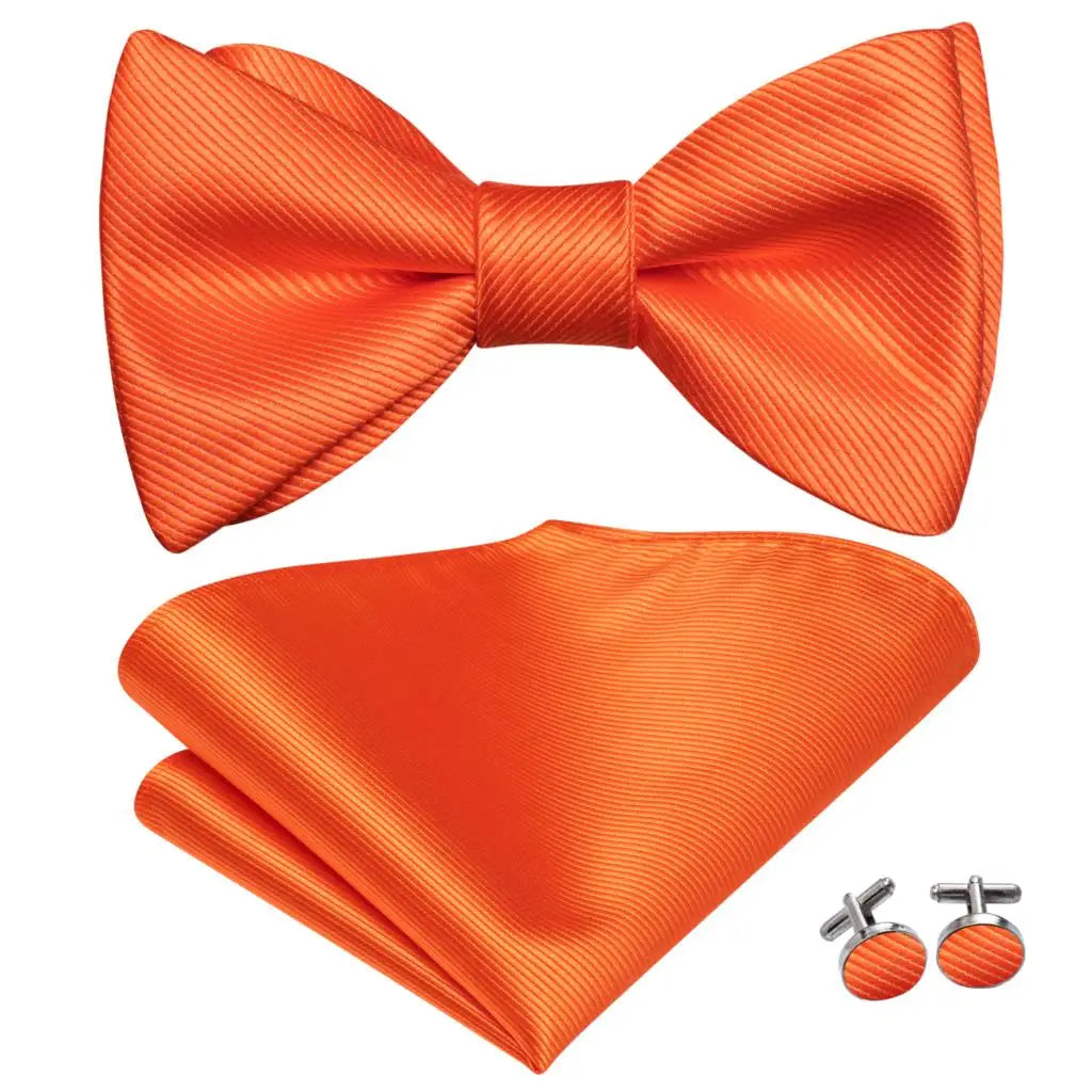 Hi-Tie - Juego de gemelos y pañuelo de seda para hombre, diseño de lazo, en azul, rojo, dorado, negro y blanco, con nudo de mariposa en jacquard para boda y negocios
