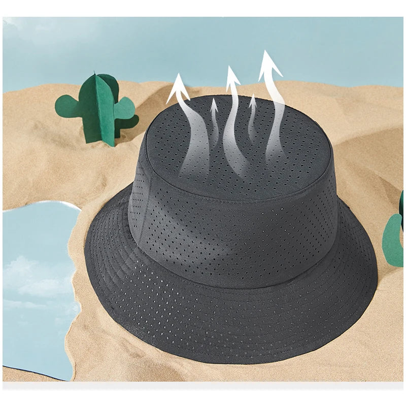 Summer Sun Hat Men Women Quick-drying Mesh Panama Cap Outdoor Flat Top Bucket Hat Mesh Breathable Fisherman Cap Big Size