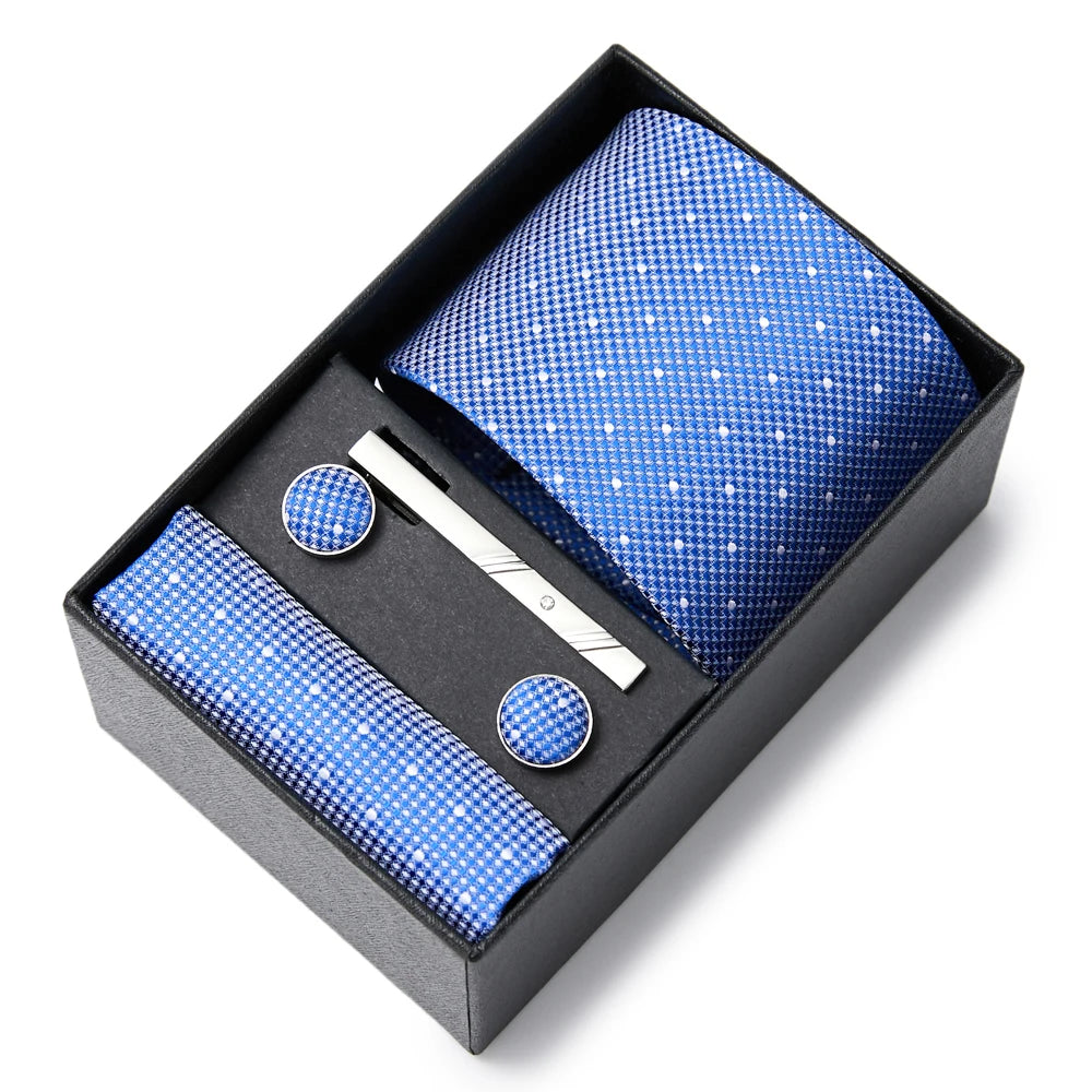 2023 New Style Wedding Gift Tie Pocket Squares Set Necktie Box Men Solid Black Suit Accessories Fit Wedding