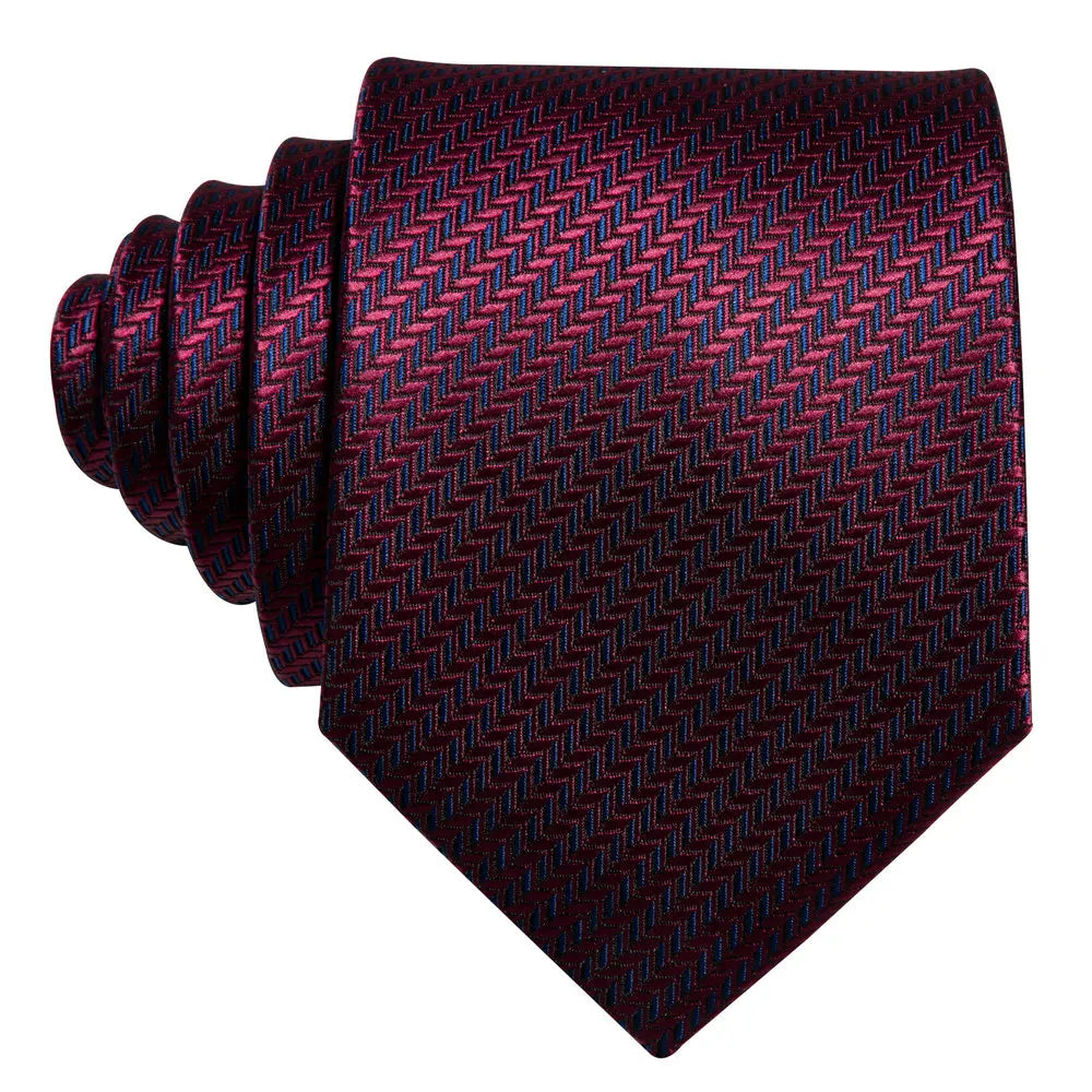 Corbata de boda de seda roja con rayas de tejido jacquard para hombre, juego de corbata, pañuelo y gemelos, Barry.Wang, diseñador de moda FA-5028