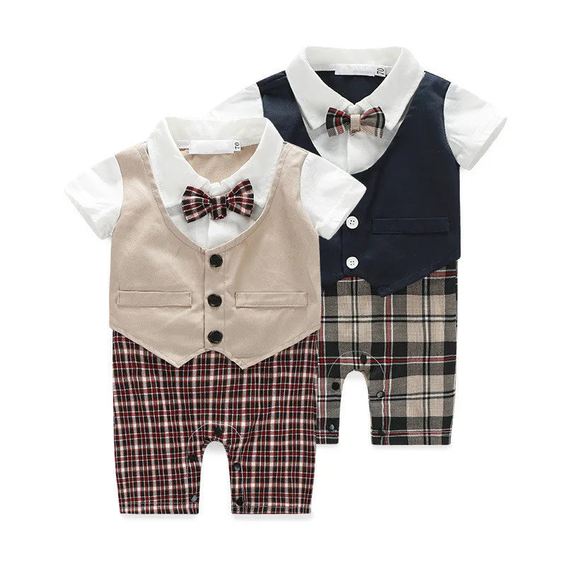 Barboteuse d'été pour nouveau-né, tenue de gentleman pour bébé garçon, combinaison formelle avec nœud papillon, vêtements pour bébé garçon, vêtements pour bébé de 0 à 3 ans
