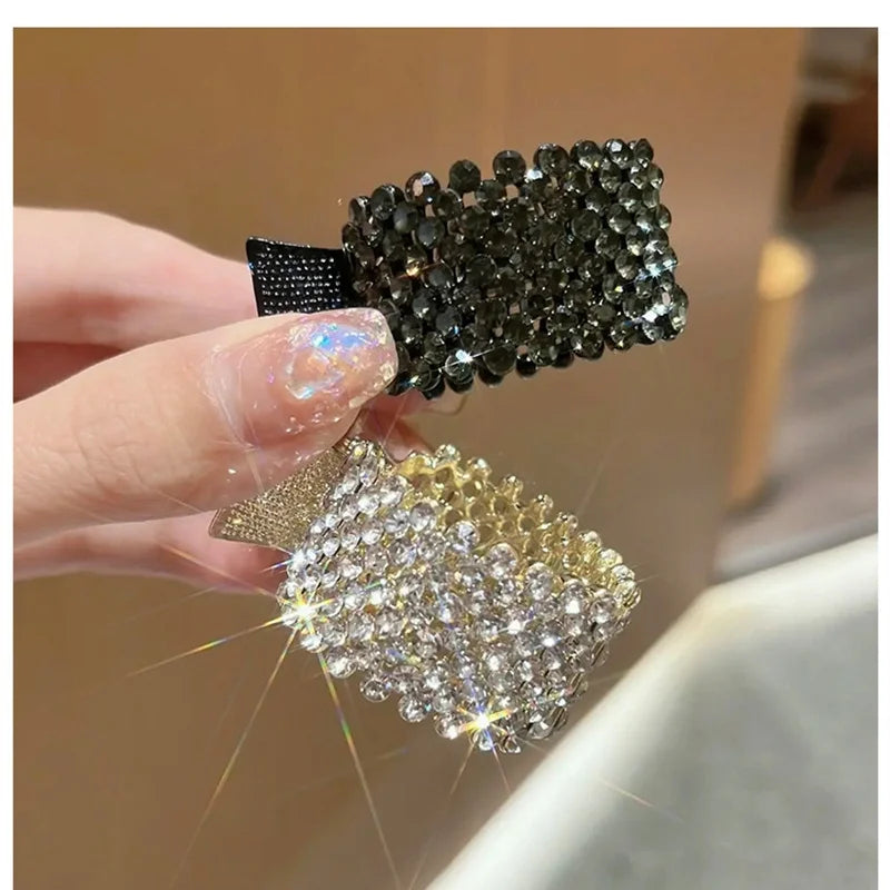 Pince à cheveux tendance en métal avec perles et strass pour femmes et filles, mini support pour queue de cheval haute, pinces à cheveux en cristal, élégante, pour fête